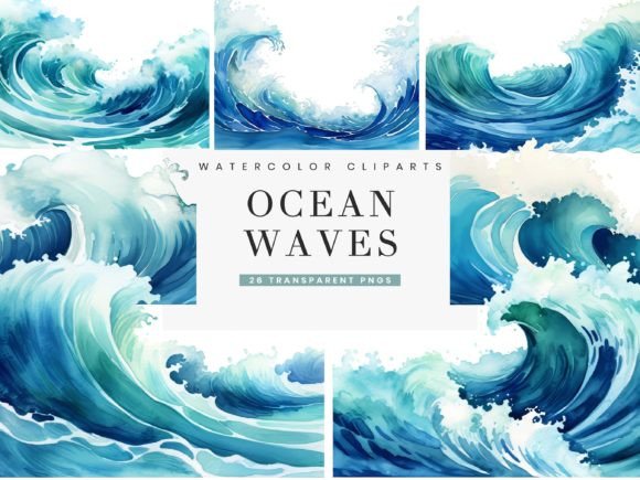 Download Watercolor Ocean Waves Borders Clipart - Water Collection