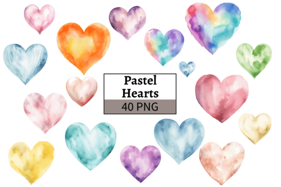 Download Watercolor Pastel Hearts Illustrations - Water Collection