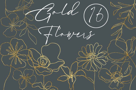 Download Golden Linear Flowers, Floral Minimalism - Linear Collection
