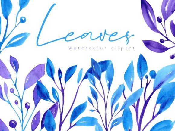 Download Blue&amp;purple Watercolor Leaves Clipart - Water Collection