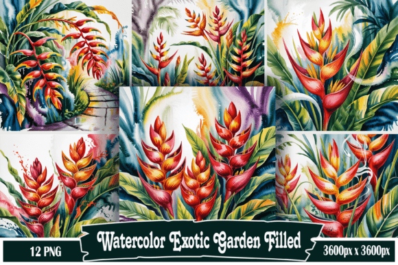 Download Watercolor Exotic Garden Filled - Water Collection
