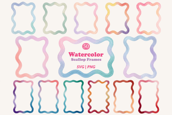 Download Watercolor Scallop Frames Bundle - Water Collection