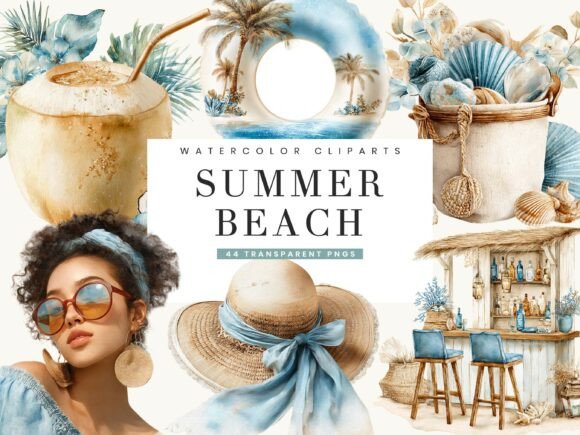 Download Watercolor Summer Beach Clipart - Water Collection