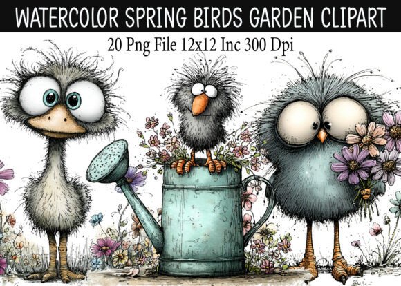 Download Watercolor Spring Birds Garden Clipart - Water Collection