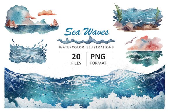 Download Sea Waves Watercolor Illustrations - Water Collection