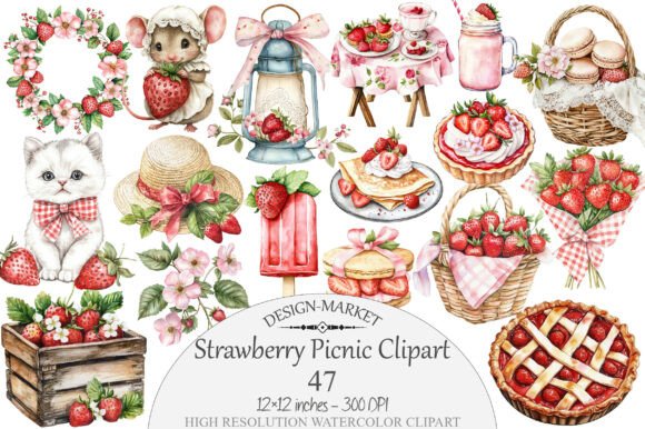 Download Watercolor Strawberry Picnic Clipart - Water Collection