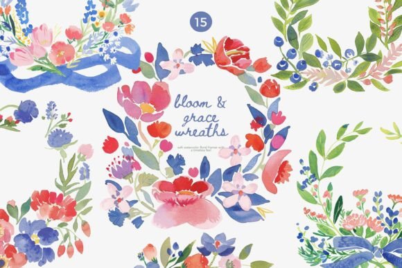 Download Watercolor Floral Wreaths Clipart Set - Water Collection