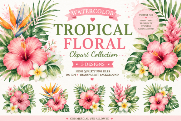 Download Watercolor Tropical Floral Clipart - Water Collection