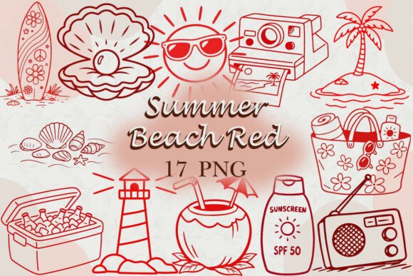 Download Summer Beach Red Lineart PNG - Linear Collection