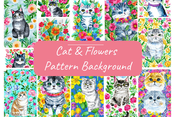 Download Watercolor Cat Flower Kitten Background - Water Collection