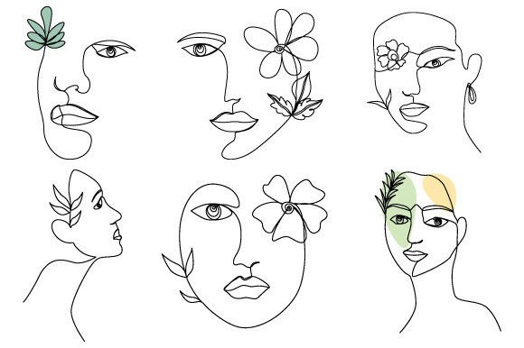 Download Women's Face with Flowers Linear Drawing - Linear Collection