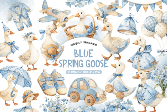 Download Watercolor Blue Spring Goose Clipart - Water Collection