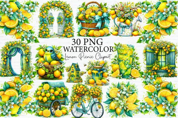Download Lemon Picnic Watercolor Clipart Bundle - Water Collection