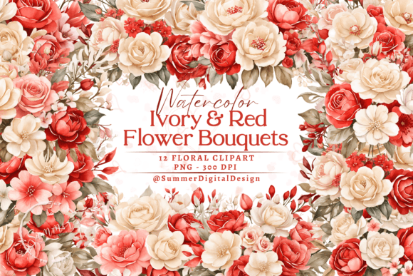 Download Watercolor Ivory and Pearl Red Flowers - Water Collection