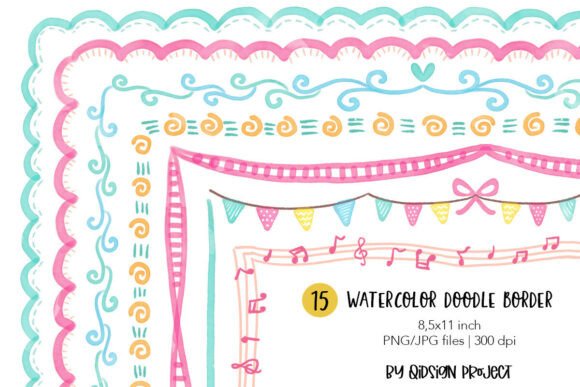 Download 15 Watercolor Doodle Border PNG JPG – Cu - Water Collection