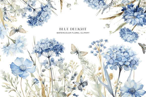 Download Dusty Blue Floral Clipart Watercolor - Water Collection