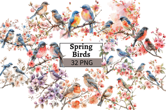 Download Watercolor Spring Birds Illustration - Water Collection