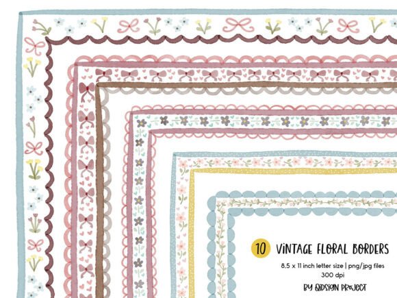 Download Vintage Floral Border Watercolor PNG - Water Collection