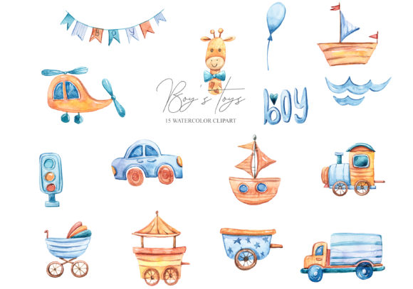 Download Watercolor Cute Boy's World. It's a Boy - Water Collection