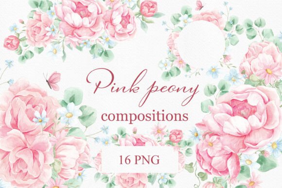 Download Watercolor Peony Border Arrangements - Water Collection