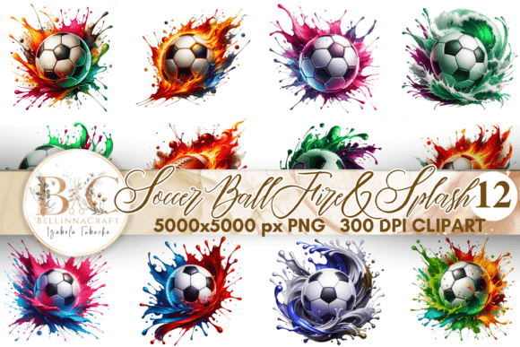 Download Watercolor Soccer Ball Fire and Splash - Water Collection
