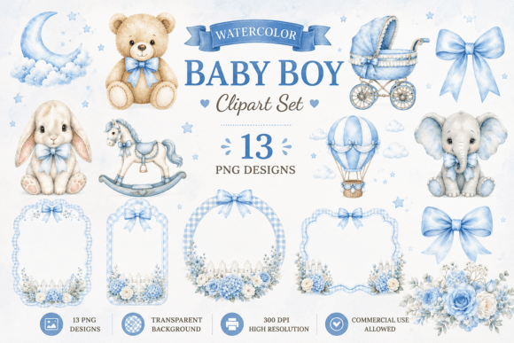 Download Blue Nursery Watercolor Baby Shower - Water Collection