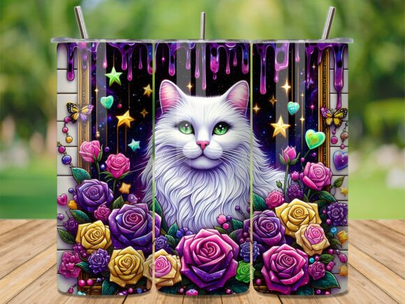 Download Majestic White Cat with Rose Tumbler PNG - White Collection